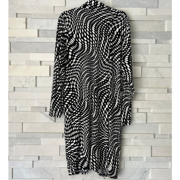 SANCTUARY Daydream Stretch Knit Black Whitev Geo Pattern Ruched Dress 3X NWT - Picture 3 of 6